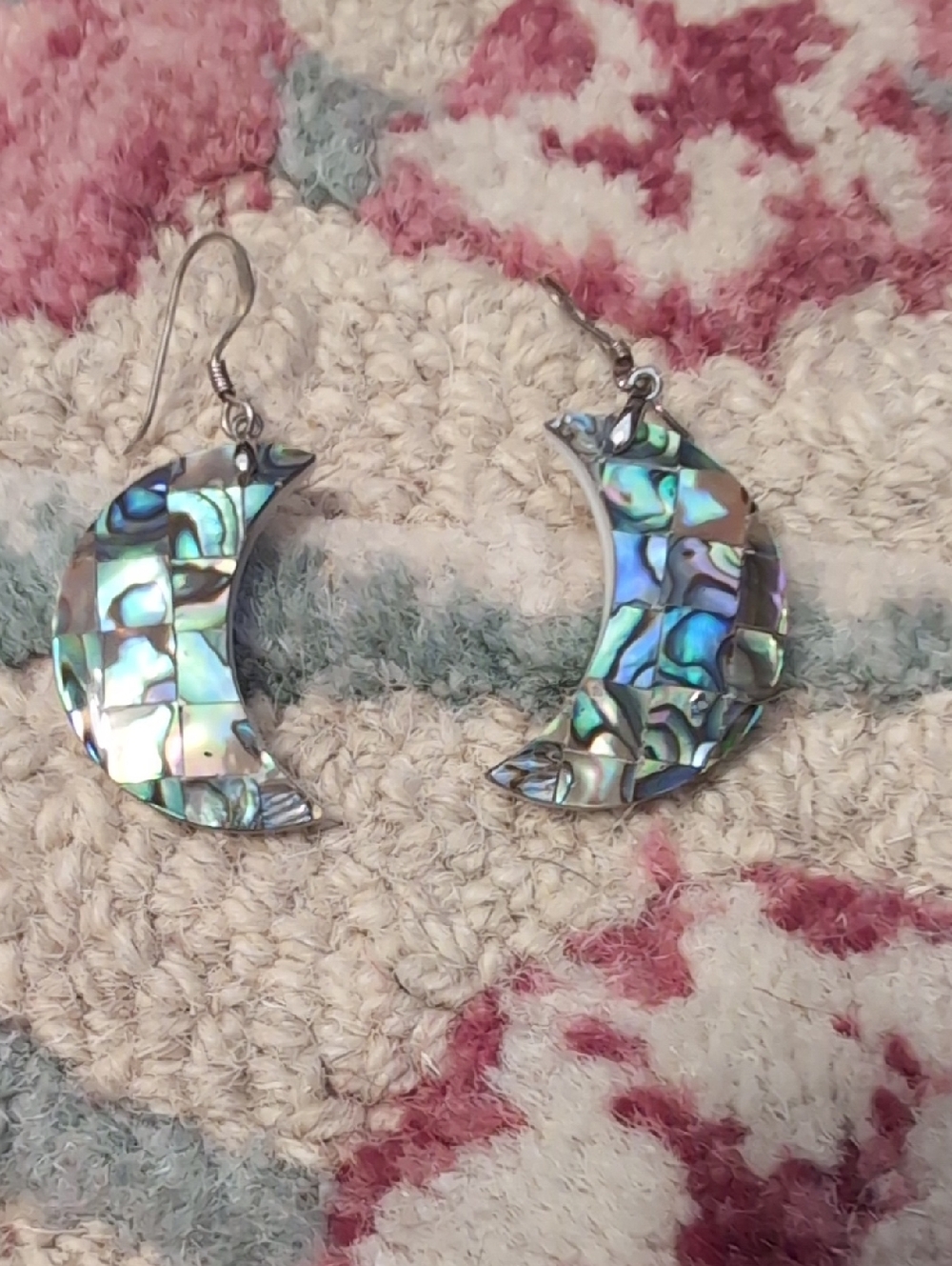 Moon-Shaped Abalone Shell Drop Earrings - Iridescent